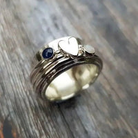 Vintage Silver Heart Ring with Crystals