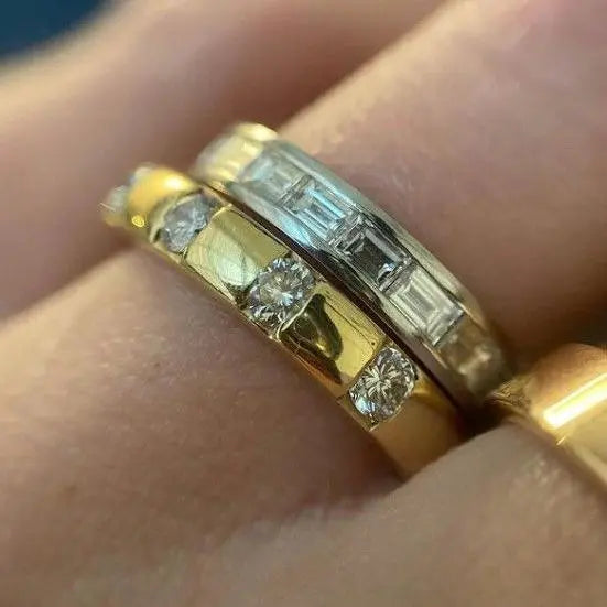 Double Crystal Ring in Gold and Vintage Silver