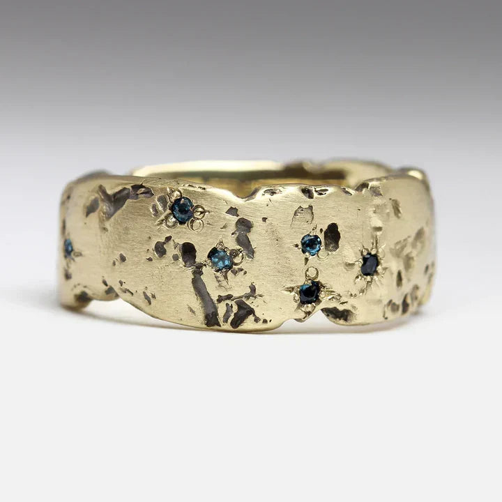 Vintage Golden Forged Blue Inlaid Crystal Ring
