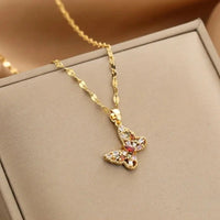 Crystal Butterfly Necklace in Gold
