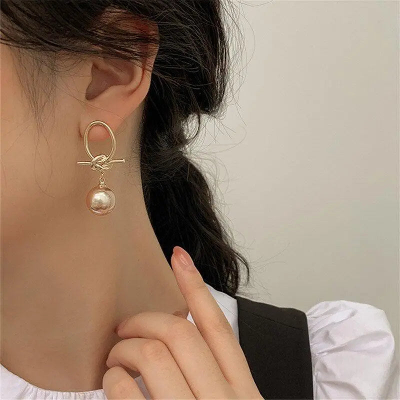 Gold Pearl Drop Earrings