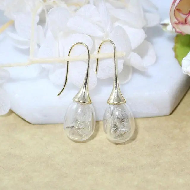 Silver Dandelion Pendant Earrings