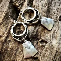 Vintage Silver Hanging Square Carving Dangle Earrings