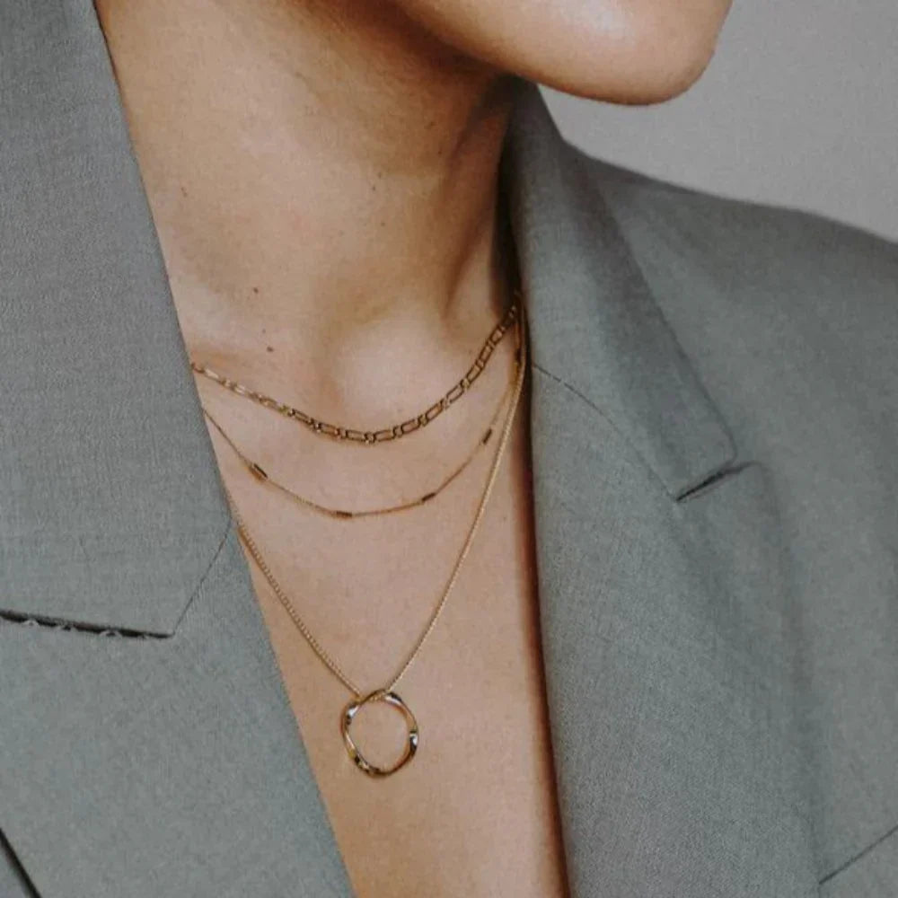 Open Circle Three Row Necklace | Gold 18k