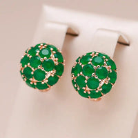 Small Gold Earrings with Green Crystal