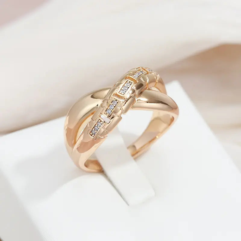 Elegant Crossed Ring Inlaid with Zircons