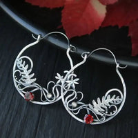 Vintage earrings with red zirconia in sterling silver