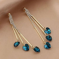 Blue Crystal Heart Elegant Rain Earrings