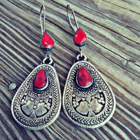 Red Vintage Style Mandala Earrings