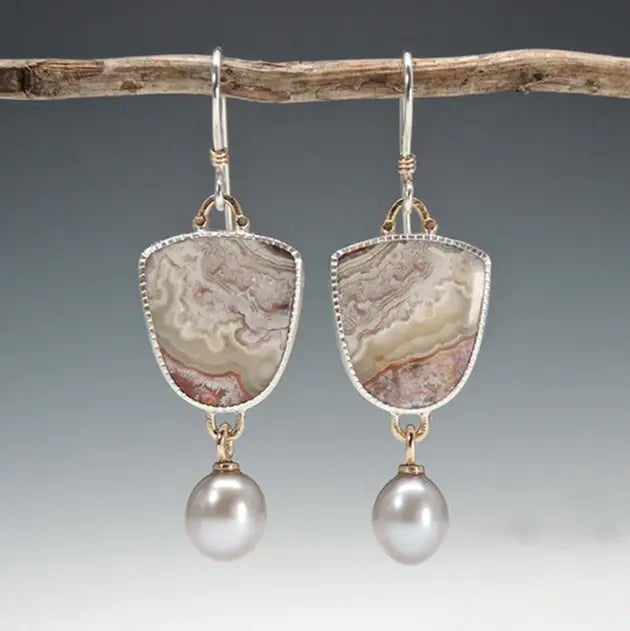 Natural Stone Pendant with Vintage Beads