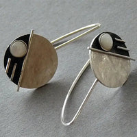 Round Vintage Earrings with White Opal