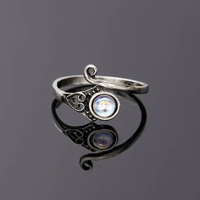 Vintage Open Moon Crystal Ring