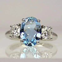 Ring with blue diamond crystal in sterling silver