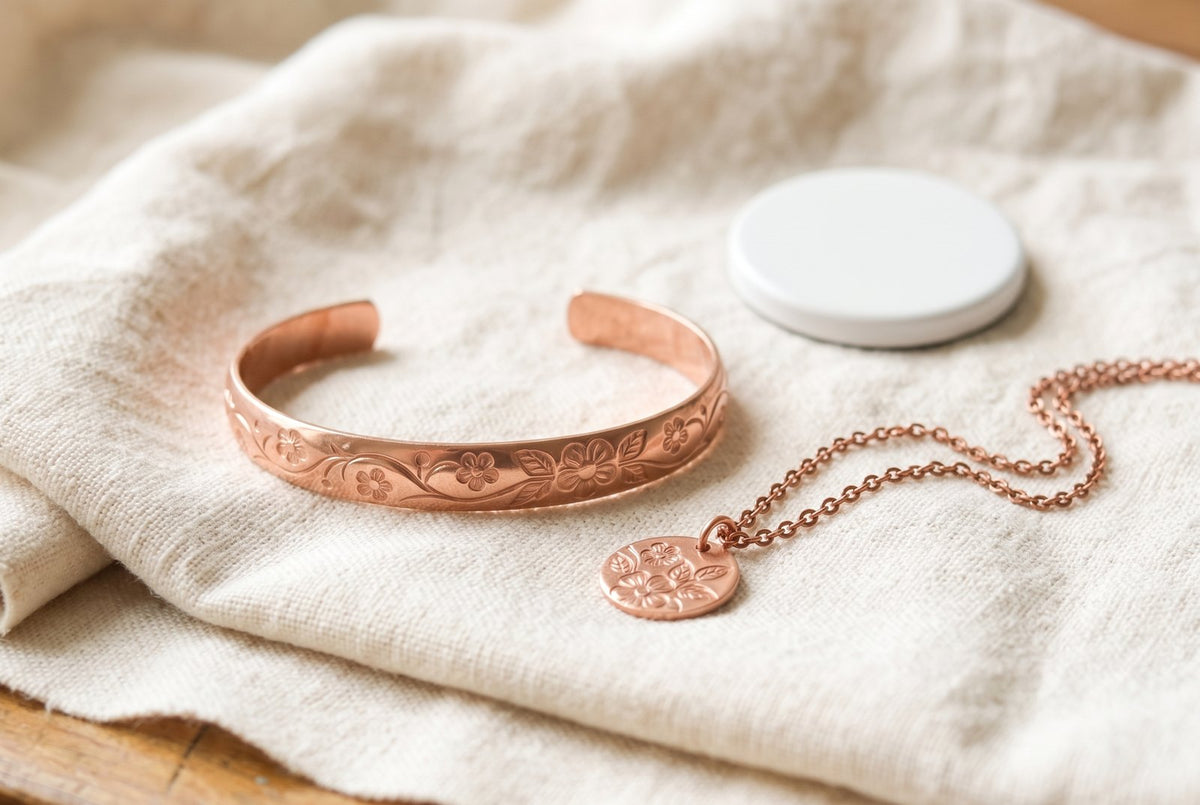 Solid copper cuff and pendant, no coating on either